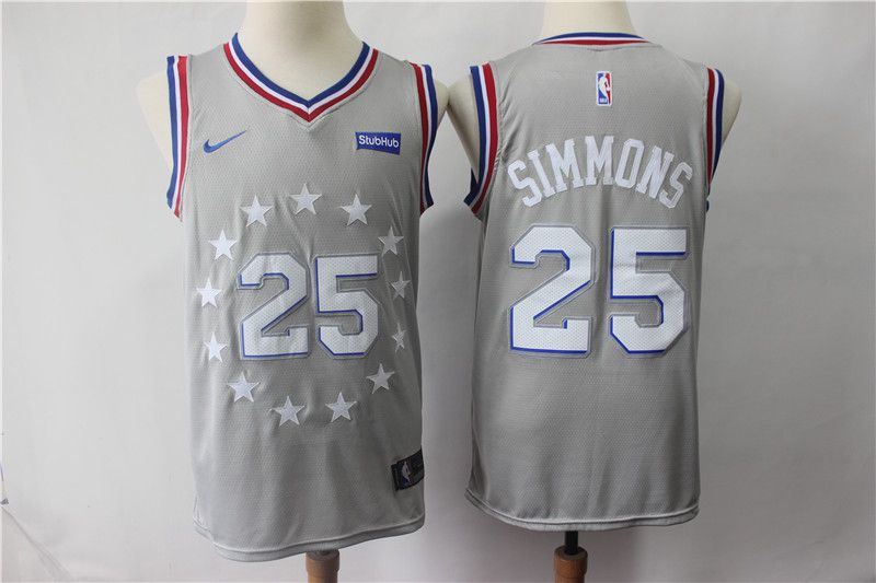 Men Philadelphia 76ers #25 Simmons Grey City Edition Nike NBA Jerseys->youth nba jersey->Youth Jersey